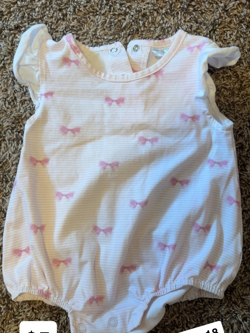 Pink Bow Print Baby Bubble Romper